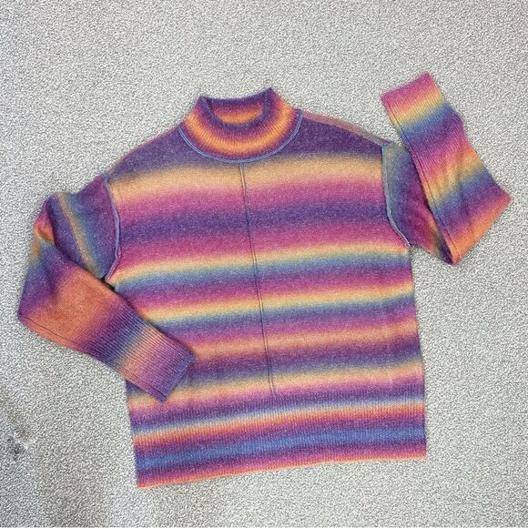 BeachLunchLounge Ombre Rainbow Mock Neck Sweater Large Space Dye Stripe - Picture 15 of 15